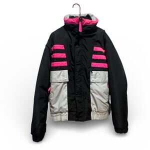 Vintage Field & Stream Gordon Ferguson Ski Jacket Black Pink Sz L Zip Retro Prep